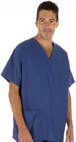 Medical Reversible Scrub TUNIC- Unisex Blue or Green (Complies with Infection Control Policy) (Medium, Cobalt Blue / Royal Blue)