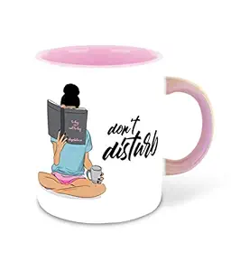 DecorVecor - Don't Disturb Book Reading Inspired Designer Printed Pink Ceramic Coffee |Milk Mug - Gift for Reader, Teacher, Bookaholic (D3)