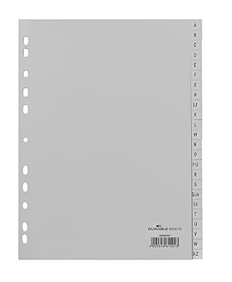 Durable 650810 Intercalaires Format A4 24 Touches Alphabétiques A-Z - Perforations Universelles - Polypro 120 Microns Coloris Gris