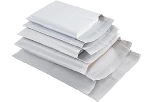 SULOLI 100pcs Enveloppe Plastique Expedition en 5 Tailles—Sacs d'Expédition Envoi Postal ，Sac d'Emballage Blanc Opaque Imperméable à L'Eau avec Fermeture Auto - Adhésive pour L'emballage Expéditeu