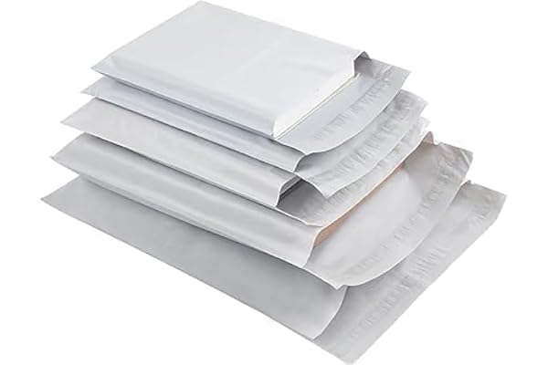 SULOLI 50pcs Enveloppe Plastique Expedition-Sacs d'Expédition Envoi Postal en 5 Tailles,Sac d'Emballage Blanc Opaque Imperméable à L'Eau avec Fermeture Auto - Adhésive pour L'emballage Expéditeu
