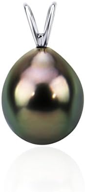 14K White Gold 8.0-9.0mm AAA Quality Black Tahitian Cultured Pearl Pendant, Pendant Only