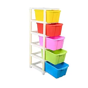 FLOB-Plastic Extra Large Multi-Purpose Modular Drawer Rack Storage Portable and Foldable System Organizer for Home| 3.14 X 3.74 X 11.41 Inches Stationery Cosmetics Medicines|(Multi color) (STUDIO 5XL)