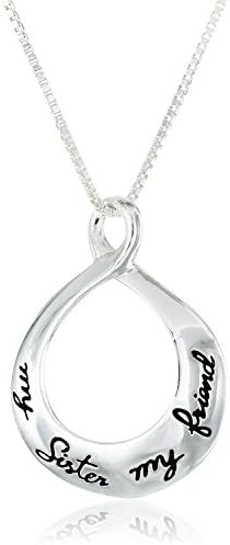 925 Sterling Silver My Sister My Friend Circle Pendant Necklace, 18" Box Chain