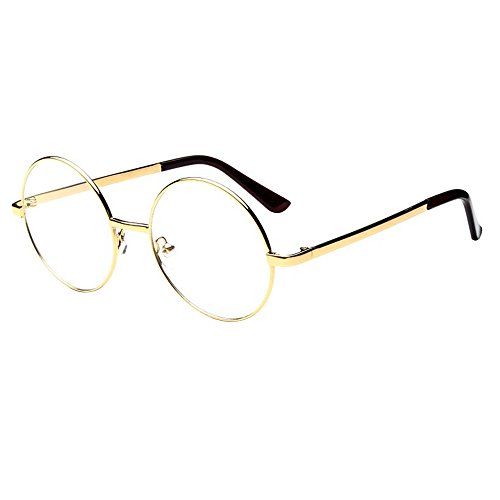 Preisvergleich Produktbild Forepin® Klassischer Runde Brillenfassungen Retro Unisex Metall Brillengestell, Gold