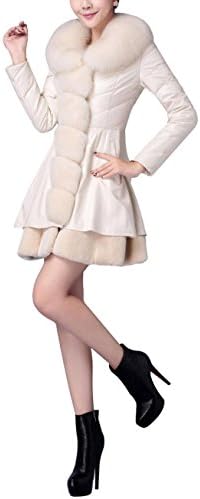 ZFANG Down Jacket Women'S Leather Coat Long Section Slim Artificial Fur PU Jacket Autumn And Winter Windproof Waterproof Warm Jacket Shirt , white , 2xl