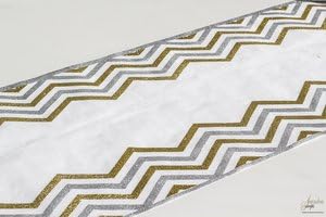 CHEVRON GOLD-SILVER GLITTER PAPER TABLE RUNNER- 38CM X 3MTS