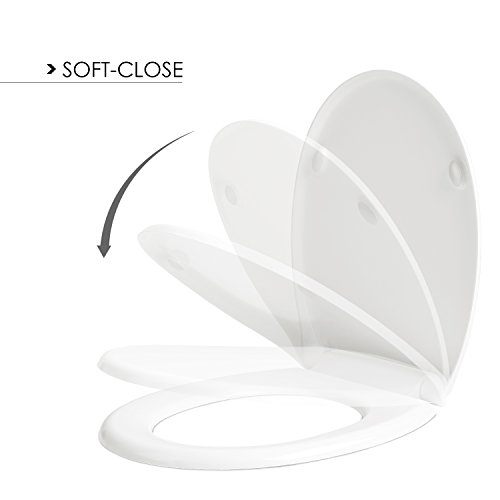 Homitex WC Sitz mit Absenkautomatik Duroplast Quick-Release Edelstahl Scharniere Antibac Weiß - 2