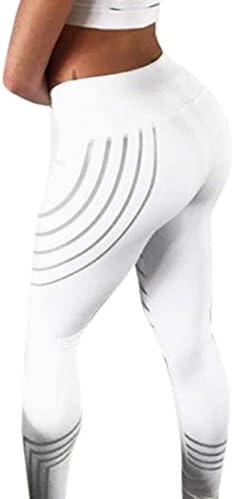 Hmeng Women's Fashion Athletic Mesh Crop Vest/ Yoga Pants High Waist Fitness Running Workout Gym Leggings Jogging Trousers (White, M)