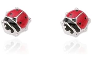 MONDE PETIT Boucles d'Oreilles Émail rouge-noir Coccinelle Argent 925 brillant - Mondepetit