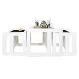 3 in 1 Multifunktionale Kindermöbel im Dreier Set bestehend aus einem Multifunktionalen Tisch und zwei Multifunktionale Kinderstühle oder ein Multifunktionales Nest von drei Couchtischen oder Beistelltischen für Erwachsene, aus massivem Buchenholz Weiß Lackiert - 6
