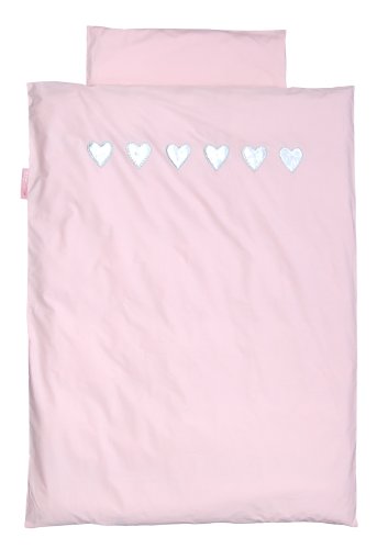 Taftan Hearts Silver Duvet Cover Set 100 x 135cm for Cot (Pink)