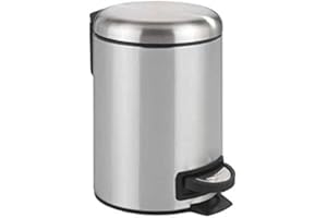 WENKO DIE BESSERE IDEE WENKO Kosmetik Treteimer Leman, 3 Liter, Bad-Mülleimer mit Anti-Fingerprint-Beschichtung, Beutelhalter, rostfreier Edelstahl, 17x25x22,5 cm, Edelstahl matt