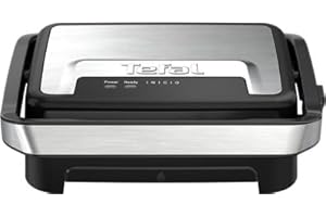 ‎TEFAL Tefal Inicio Compact 2-in-1 Kontakt- und Paninigrill, 1000 W, kompaktes Design, Edelstahlgehäuse, Saftauffangschale, antihaftbeschichtete Grillplatten, Edelstahl/Schwarz, GC270D10