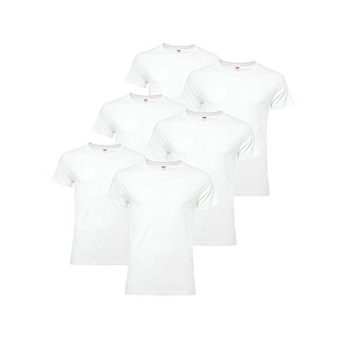 LEVIS Herren 6 Pack - Unterhemden, T-Shirt Rundhals oder V-Neck, Kurzarm, (3x2er Pack) (S (Small), Weiß (Rundhals)) LEVIS Herren 6 Pack - Unterhemden, T-Shirt Rundhals oder V-Neck, Kurzarm, (3x2er Pack) (S (Small), Weiß (Rundhals))