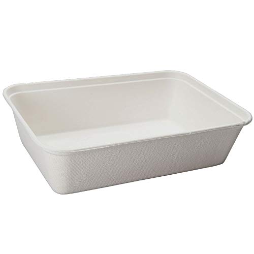 BIOZOYG 125x Bio disposable meal tray | made of Sugarcane, Bagasse | 500ml, 12x17cm rectangular | 100% biodegradable, certified compostable |white, unprinted | petrol free | without chemicals