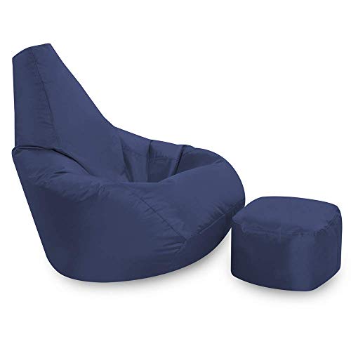 Pouf à dossier haut Hi-BagZ® et repose-pieds assorti pour intérieur et extérieur  Facile d'entretien, polyuréthane, bleu marine, 80 x 80 x 100 cm