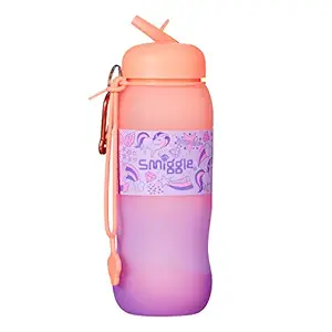 Smiggle Golly Silicone Roll Easy-Sip Squeezable Water Bottle Drink Bottle with Carry Strap for Kids Above 3 Years of Age ? 600 ml, Unicorn Print