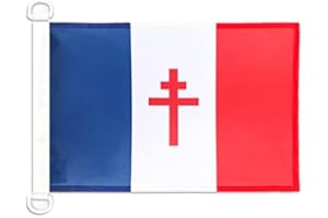 AZ FLAG - Drapeau France Libre 1940-1944 - 45x30 cm - Pavillon Nautique Français De La Résistance Spécial Bateau Et Extérieur en Maille Bloquée avec Anneaux Plastiques Intégrés - 30g