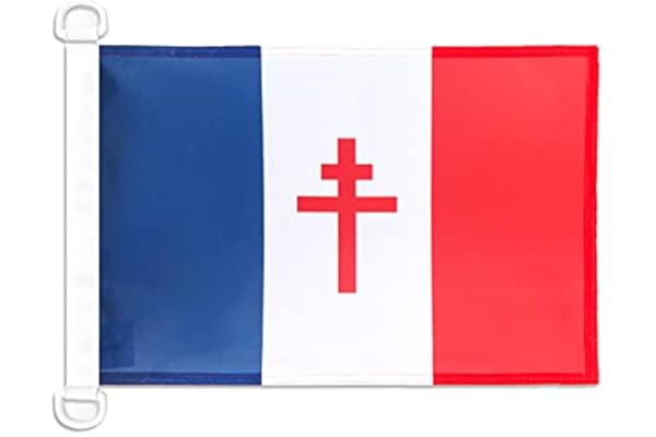 AZ FLAG - Drapeau France Libre 1940-1944 - 45x30 cm - Pavillon Nautique Français De La Résistance Spécial Bateau Et Extérieur en Maille Bloquée avec Anneaux Plastiques Intégrés - 30g