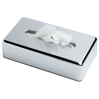 WIN-WARE Chromfarbener, rechteckiger Taschentuchspender - Inklusive 100 luxuriösen Taschentücher (Qualitativ hochwertige, rechteckige Taschentuchbox aus ABS- Kunststoff, kann auch an der Wand befestigt werden (Schrauben werden nicht mitgeliefert) oder kann auch frei stehend benutzt werden in Hotelzimmern, Badezimmern oder Waschräumen)