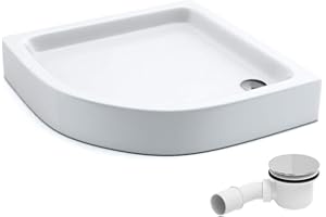 AQUABAD Duschwanne/Duschtasse | Komplettset Forta Plus mit LeakProtect Technologie Smooth White 90x90cm Viertelkreis R55 | inkl. Ablaufgarnitur/Siphon Alcadran A49CR