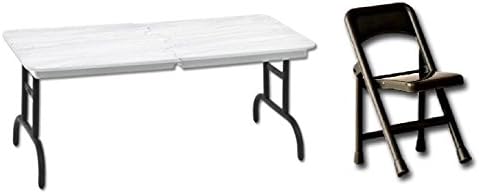 White Breakaway Table &amp; Black Folding Chair- Wrestling Figure Accessories (For Jakks or Mattel WWE Figures)