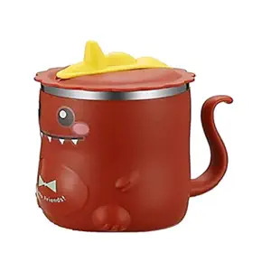 NYRWANA DELIVERING SMILES IN INIDA Dinosaur Kids Stainless Steel Mug Lid with Straw Unbreakable Quality Dust-Proof Handy Design Dino Sipper (Red)