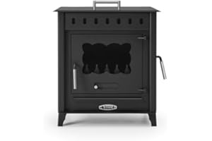 MAESTRO FERRETERO PRENSA Stove - Poêle à Bois Modèle VESUBIO 1 avec Four et Porte Latérale – 12,6 KW – Acier 4 mm – Sortie Arrière – ECODESIGN 2022