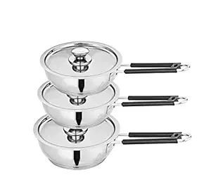 CAMRO Extra DEEP Fry PAN Induction Bottom Stainless Steel with LID Set of 3 ( 11 No., 12 No. & 13 No. )