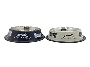 Pets Empire Stainless Steel Dog Feeding Bowl, Black & Grey Colour, Medium - 700ml (Buy 1 Get 1 Free)