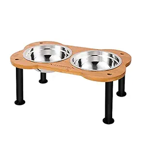 Elevated Dog Bowls,Unique Bone Shape Bamboo Raised Pet Bowls&Cats Dogs Food and Water Stand Pet Feeder with 2 304 Stainless Steel?Bowls,Perfect for Pets Puppy Small Medium Dogs Cats(Patent Pending)