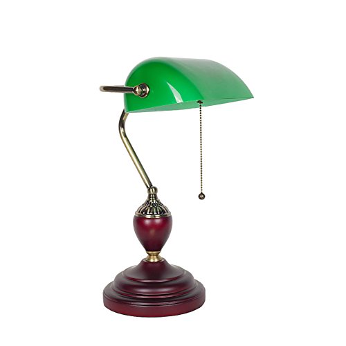 Preisvergleich Produktbild Tischlampe Schreibtischlampe Wohnzimmer Schlafzimm Traditionelle Banker Lampe, Antique Style Smaragdgrün Glas Schreibtischleuchte, Metall Perlen Zugschnur Switch Attached, E27 Schraube Mund YANGFF-Nachttischlampen ( größe : 23*42*12cm )