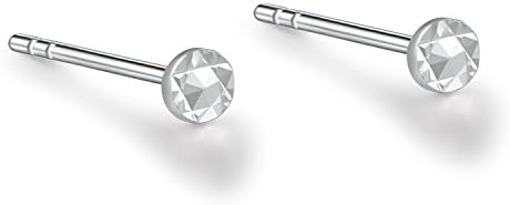 14ct White Gold Tiny Round Dot with Diamond-Cut Stud Earrings, Jewellery Gift for Women Girl Children