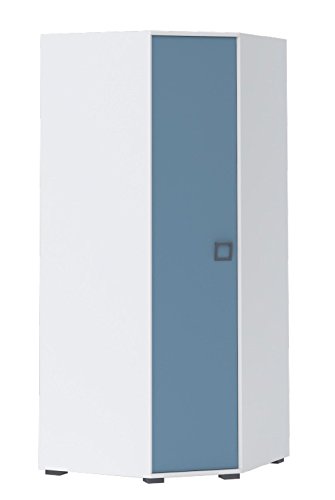 Preisvergleich Produktbild Kinderzimmer - Drehtürenschrank / Eckkleiderschrank Benjamin 15, Farbe: Weiß / Blau - Abmessungen: 198 x 86 x 86 cm (H x B x T)