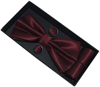 UK EVENT DECOR MEN'S BOXED BOW TIE CUFFLINKS POCKET SQUARE SET BOXED (Burgundy)