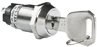 Keylock Switches 19MM ON-ON RMVE 2POS FLAT KEY#001 3A LUG