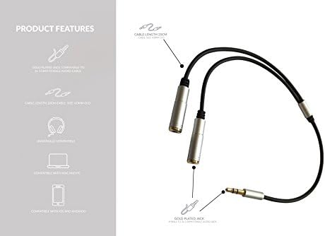 Stereo 4-Pole Audio Y Splitter Cable Lead 3.5mm Male to 2 x 3.5mm Female Aux Stereo Audio Splitter Cable - Gold Plated Compatible With iPhone, iPod, iPad, Samsung, LG Smartphones, Tablets, MP3 players, PCs, Xbox One, PlayStation 4 PS4