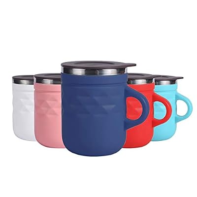 Inroserm Tasse à Café Isotherme, Mug transportable avec Poignée et Couvercle, en Acier Inoxydable, Gobelet de Voyage, sans BPA 400ml - Violet foncé Losange