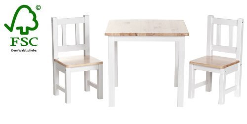 Impag children's seating group 1 table + 2 chairs pinewood