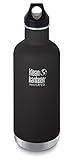 Color: Negro Mate, Klean Kanteen Classic Vacuum Insulated con Loop Cap Botella, Shale Black Mate, One Size