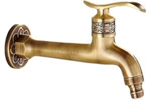 Zibaobeter Mango Largo Antiguo Latón Grifo Fondo Frío Grifo Baño Baño Mop Piscina Lavadora Decoración Jardín Decoración Garden Manguera Grifo