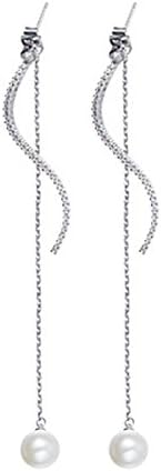 Aiblii Fashion Classic Long Hook Pearl Earrings for Women Gift, Girls Back Earrings (White/1 Pair)