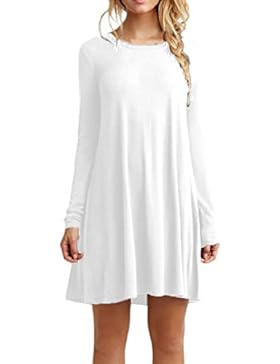 YMING Damen Langarm Kleid Lose T-Shirt Kleid Rundhals Casual Tunika Mini Kleid 14 Farben,XS-XXXXL