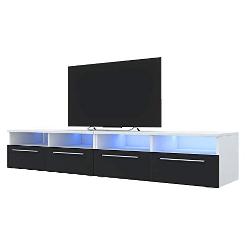 Siena Double - Meuble TV/Banc TV (200 cm, Blanc Mat/Noir Brillant avec LED)