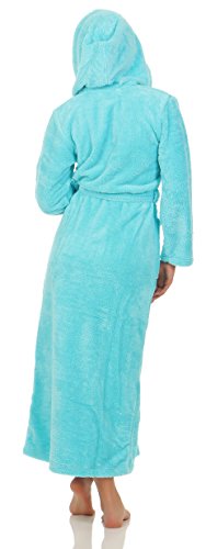 Damen Kuschel-Bademantel mit Kapuze, Wellsoft, extra lang oder kurz in 6 Farben Farbe turkise, Grösse L in lang, 140 cm - 5