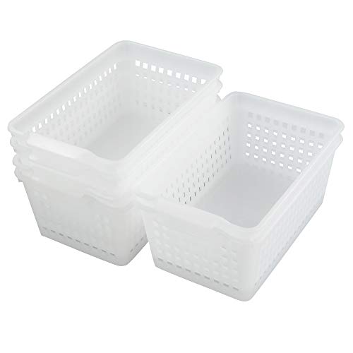 Eudokky Lot de 6 Paniers de Rangement Transparents en Plastique avec Poignée, Paniers de Rangement de Cuisine