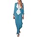 Produktbild Frauen Bedruckt Langarm V-Ausschnitt Maxikleid Split Hem Baggy Kaftan Langes Kleid