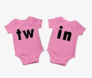 T-Onesie | Twins Baby Graphic Designed 100% Cotton Pink Color Romper for 3 Months to 12 Months |