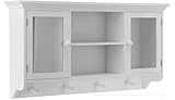 Wall-Mounted Coat Rack with 2 Glass Doors and 4 Hooks 60 x 15 x 34 CM Wall-Mounted Cupboard Wall Kitchen Hall Wardrobe Hook ()